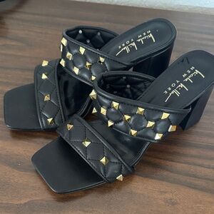 Nicole Miller Black and Gold Studded Mules